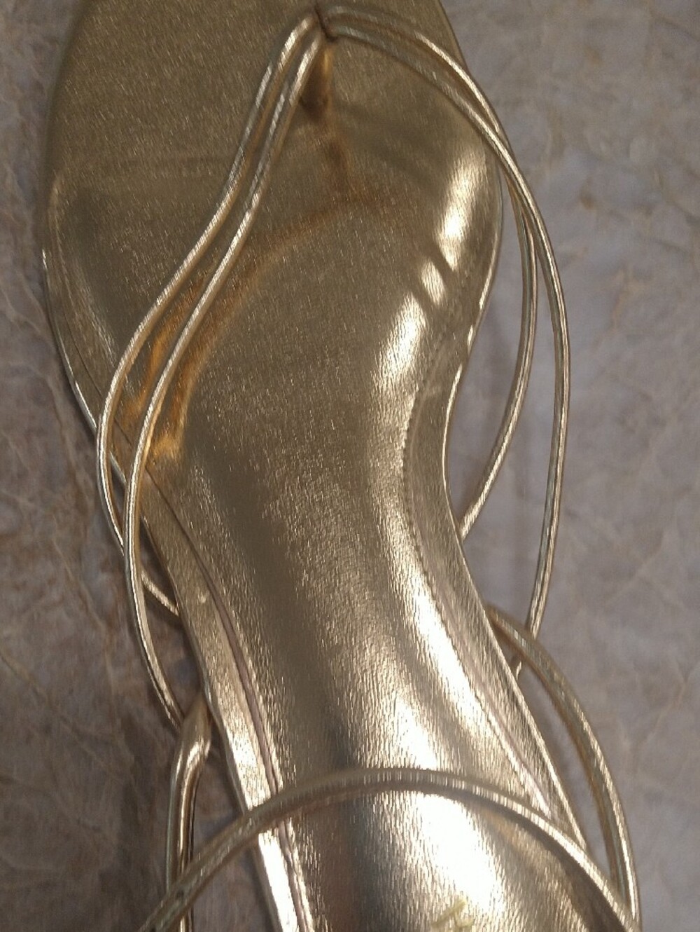 Zara  39 Metallic Gold Slim-Strap Ankle Wrap Sandals Sz 9 - Picture 6 of 8